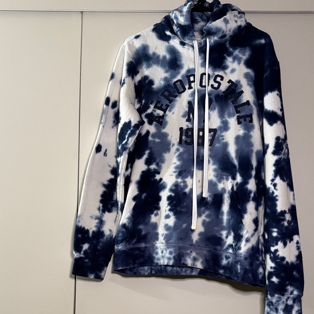 Aeropostale Navy and White Tie-Dye Hoodie